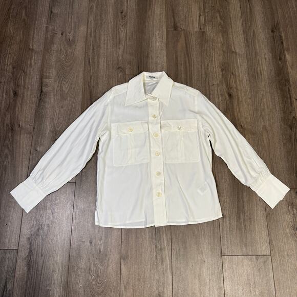 Madewell Silk Utility-Pocket Button-Up Shirt WMNS S Cream Oversized Long Sleeve - Picture 4 of 10